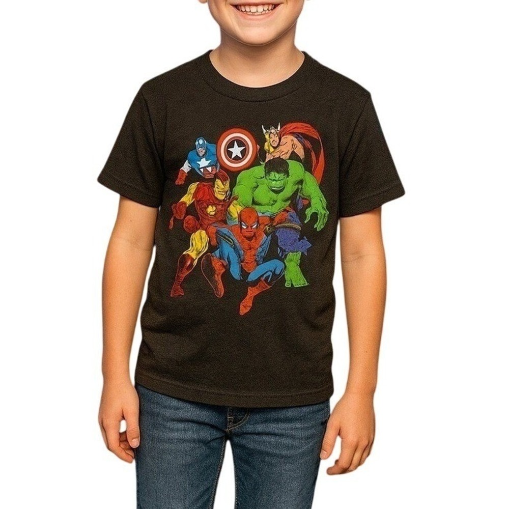 Marvel Black Marvel Avengers Big Boys Group Short Sleeve T-Shirt Top